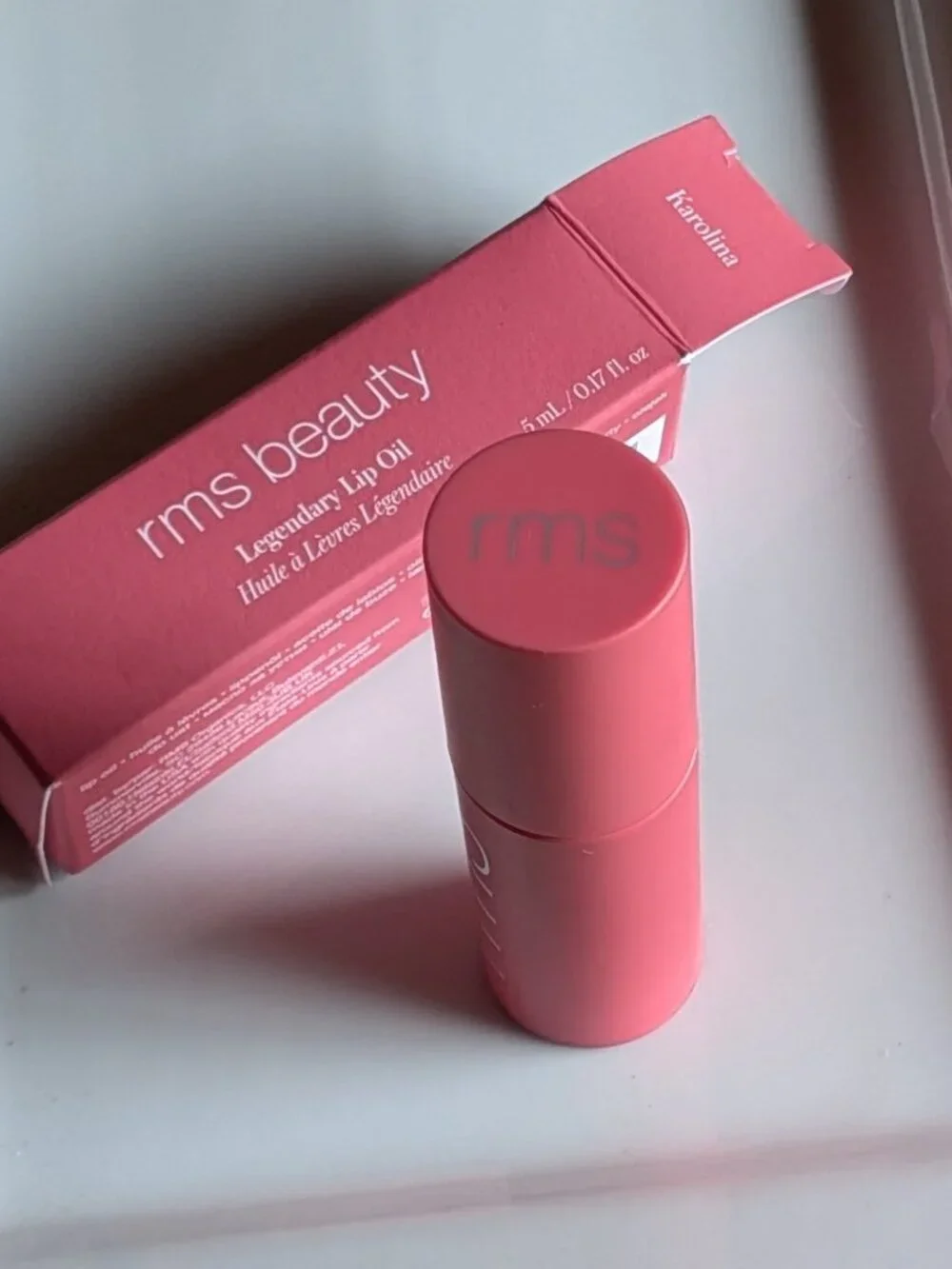 RMS Beauty Legendary Lip Oil | Shade: Karolina (A soft bubblegum pink)